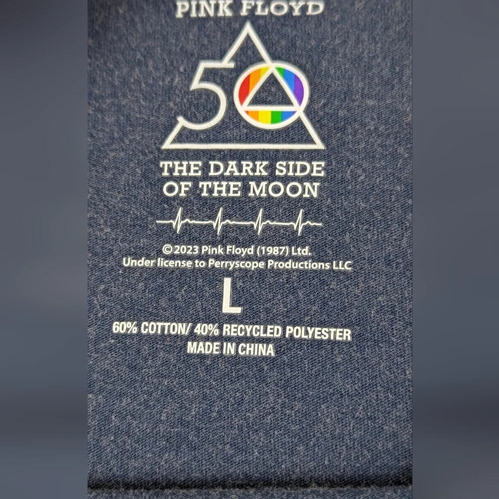Pink Floyd 50 Year Anniversary Issued Tee Shirt Blue T-shirt Iconic Prism Large